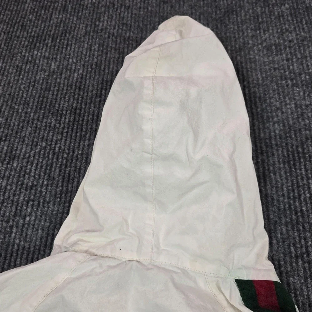Gucci Jacket Mens IT 50 White Hooded Retro Canvas Stripe Logo Windbreaker Italy